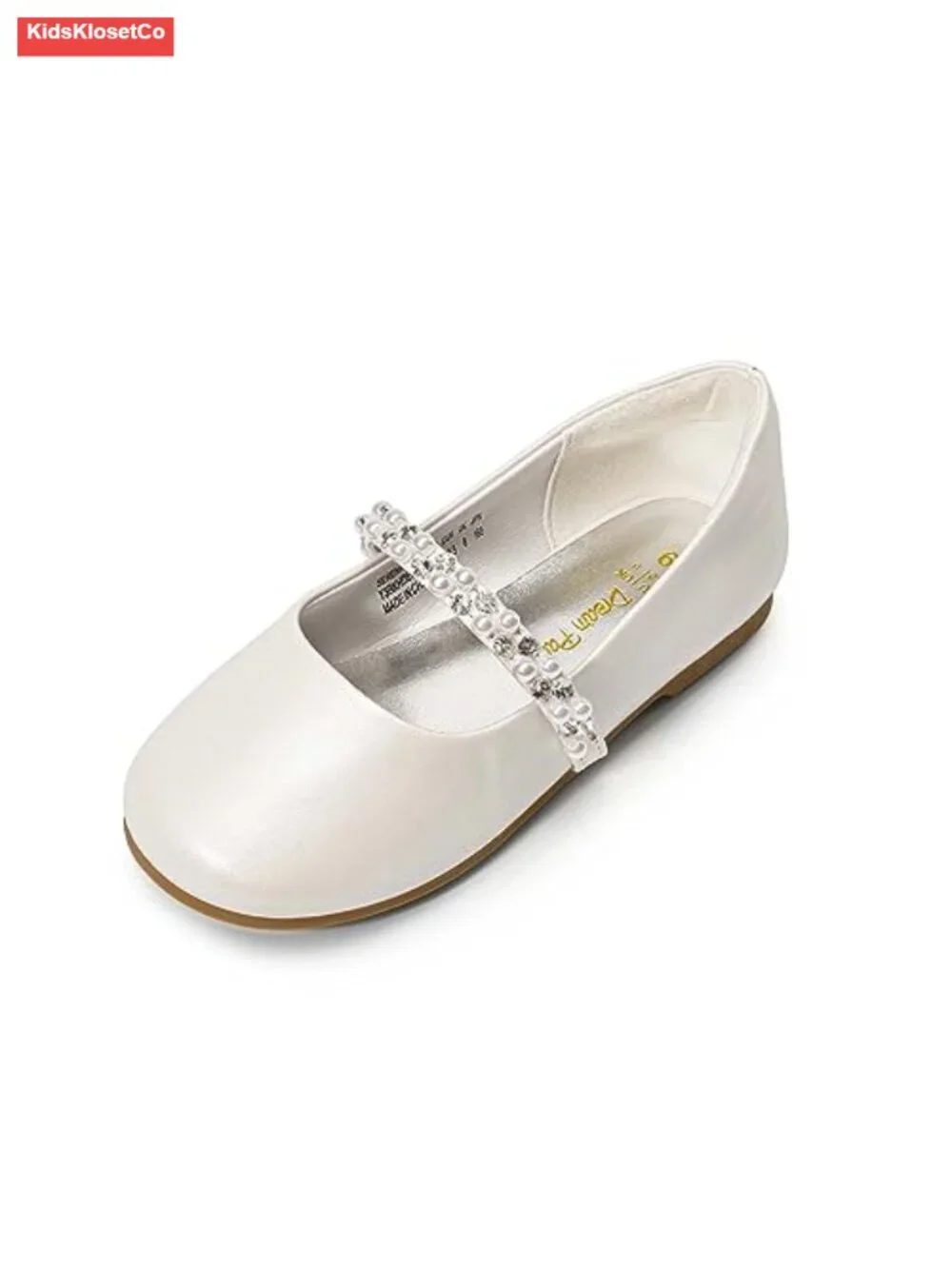 Girls Mary Jane Dress Shoes Ballerina Flats with Pearls and Rhinestones for